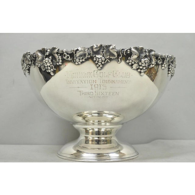Victorian Silver Plated Grapevine Repousse 1913 Mohawk Golf Club Award Punchbowl For Sale In Philadelphia - Image 6 of 17