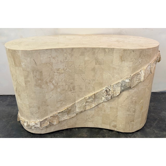 Glass 1980s Postmodern Tessellated Mactan Stone Kidney/Bean-Shaped Coffee Table For Sale - Image 7 of 7