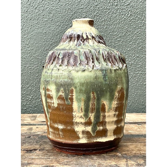 Vintage Original Studio Pottery Ribbed Vase For Sale - Image 10 of 12
