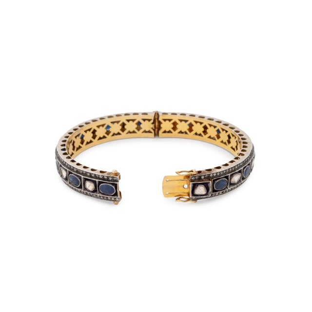 White 14k Gold Sterling Silver Diamond Sapphire Bangle For Sale - Image 8 of 8