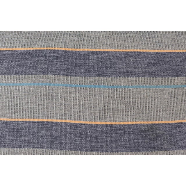 Large Square Scandinavian Flat Weave Rug in Gray, Blue, and Soft Yellow For Sale - Image 11 of 12