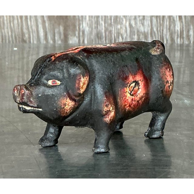 Vintage Boho Wrought Iron Pig Bank For Sale - Image 4 of 5