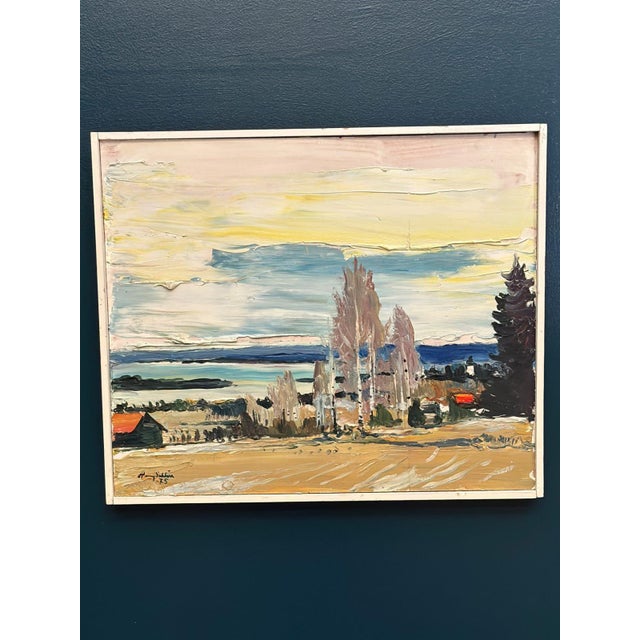Harry Sahlin, Houses by the Shore, 1975, Oil on Panel, Framed For Sale - Image 7 of 18
