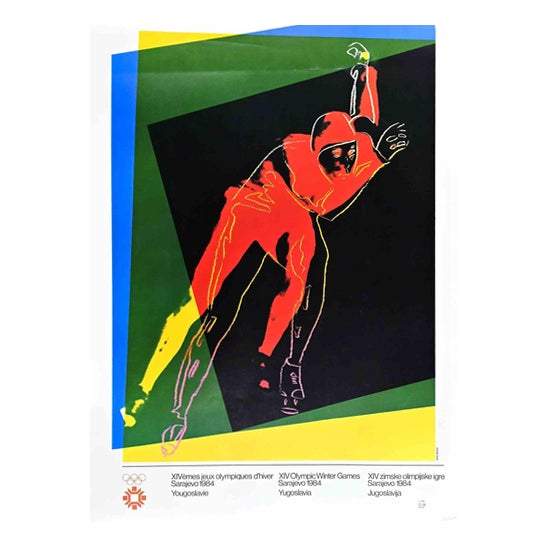 Vintage XIV Olympic Winter Games Sarajevo Speed Skater Poster, 1984 For Sale