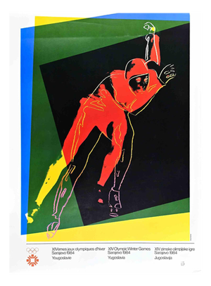 Vintage XIV Olympic Winter Games Sarajevo Speed Skater Poster, 1984