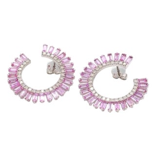 6.72 cts Natural pink sapphire & 1.08 cts diamond earrings in 18k gold For Sale
