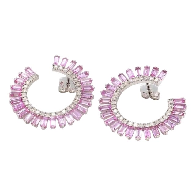 6.72 cts Natural pink sapphire & 1.08 cts diamond earrings in 18k gold For Sale