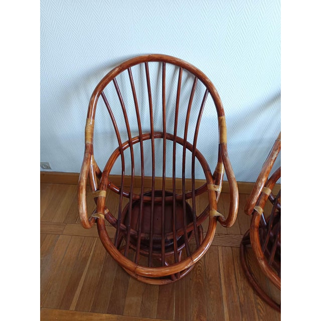 Swivel Rattan Lounge Chairs, 1970s, Set of 2 For Sale - Image 11 of 15