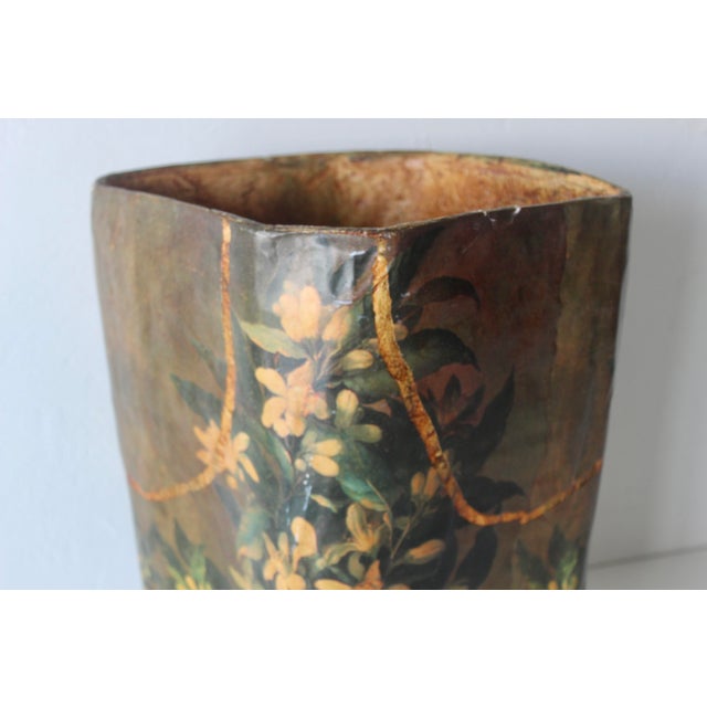 R Pulvermacher Art Nouveau Paper Mache Floral Wrapped Wastebasket Vintage For Sale - Image 16 of 18
