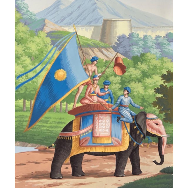 Colonial-Style Exotic South Asian Landscape Mural, 3-Panel Set For Sale - Image 4 of 5