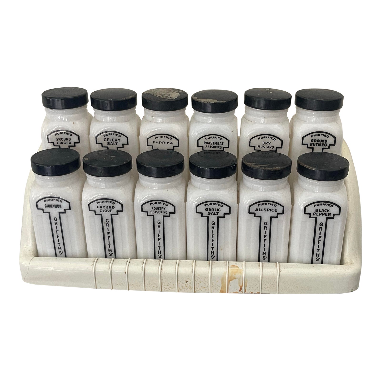 GRIFFITH ストアディスプレイ　スパイスラック　vintage 1950 Griffith's Vintage Black and White Spice Rack 12 Jars | Chairish