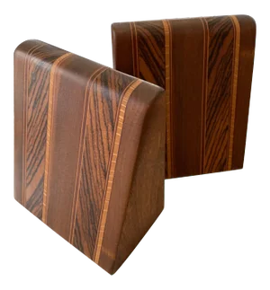 Angular Inlay Patterned Wooden Bookends with Metal Slide - A Pair