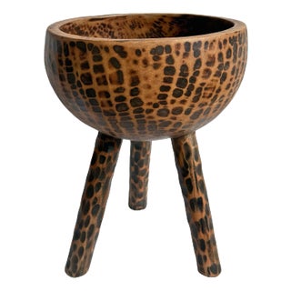 Three-Leg Wood Carved Vintage Bowl For Sale