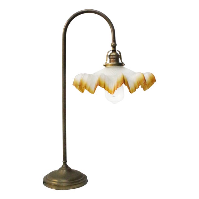 Art Nouveau French Brass and Glass Table Light For Sale
