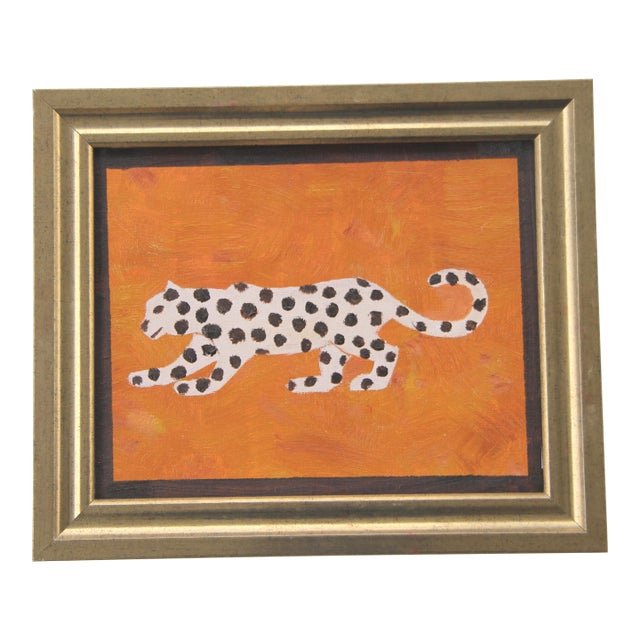 Leopard Minimalism Abstract Folk Art Burnt Orange Brown Beige Original Painting Cleo Plowden For Sale