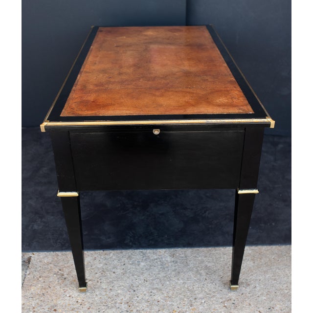 French Louis XVI Ebonized Writing Table or Desk With Embossed Leather Top For Sale - Image 9 of 13