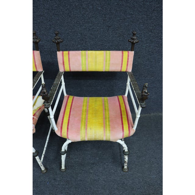 Mid 20th Century Pair of Italian Savonarola Style Iron Chairs With Figural Arms For Sale - Image 5 of 15