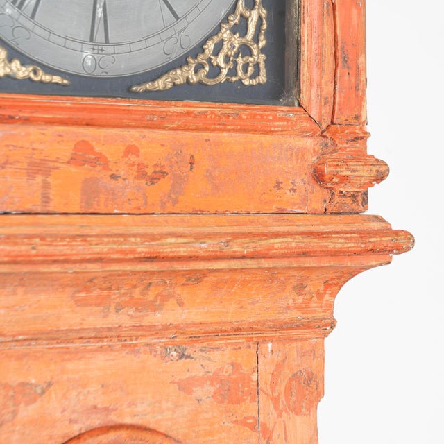 Salmon Early 19th Century Original Hand Painted Tall Swedish Grandfather Clock For Sale - Image 8 of 14