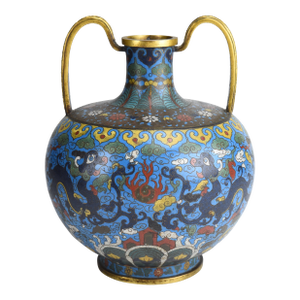 17th Century Antique Cloisonne Vase With Gilt Bronze Handles