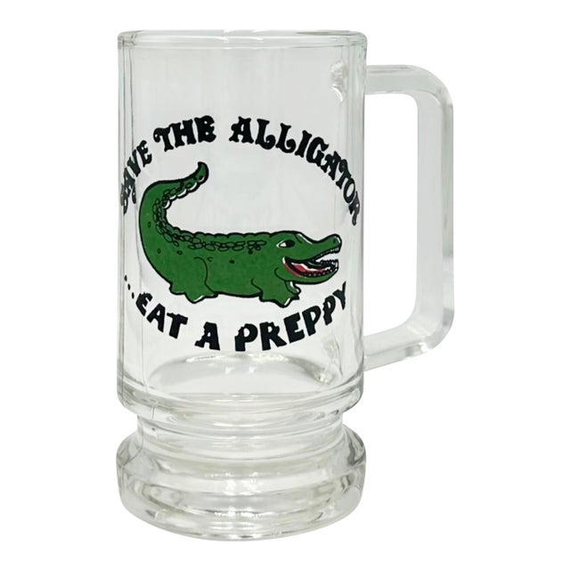 Vintage “Save the Alligator Eat a Preppy” Glass Beer Stein For Sale