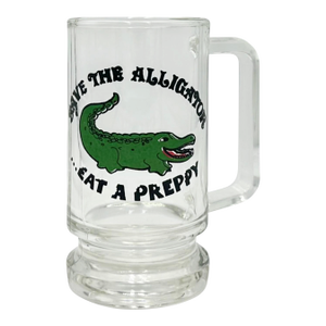 Vintage “Save the Alligator Eat a Preppy” Glass Beer Stein