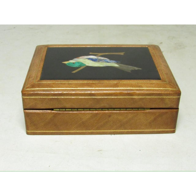 1970s Italian Pietra Dura Inset Leather Box For Sale - Image 5 of 13