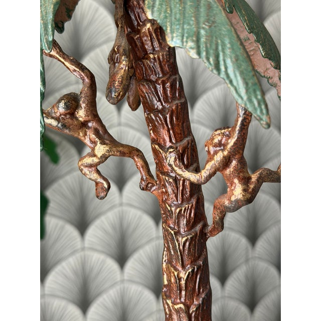 Late 20th Century Vintage Tropical Tiki Jungle Safari Banana Palm Tree and Monkey Metal Table Lamp Attributed to Frederick Cooper For Sale - Image 5 of 18