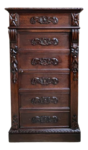 Antique French Carved Oak Tall Cabinet Chest of Drawers Louis XIV C1880