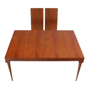 Danish Mid Century Modern Teak Tapered Legs Dining Conference Table Two Leaves