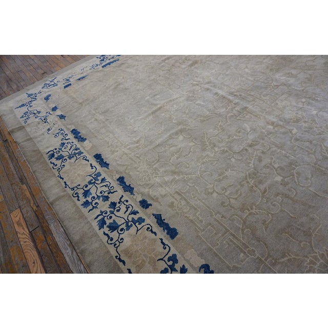 1880s Antique Beige Cream Open Field Chinoiserie Qing Style Chinese Peking Rug For Sale - Image 4 of 11