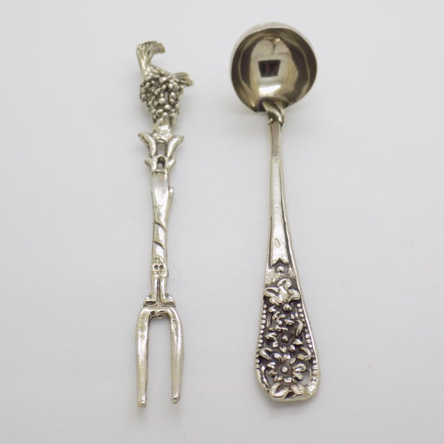 Metal Vintage Italian Handmade Genuine Silver Cocktail Fork & Cherry/Olive Mini Ladle For Sale - Image 7 of 11