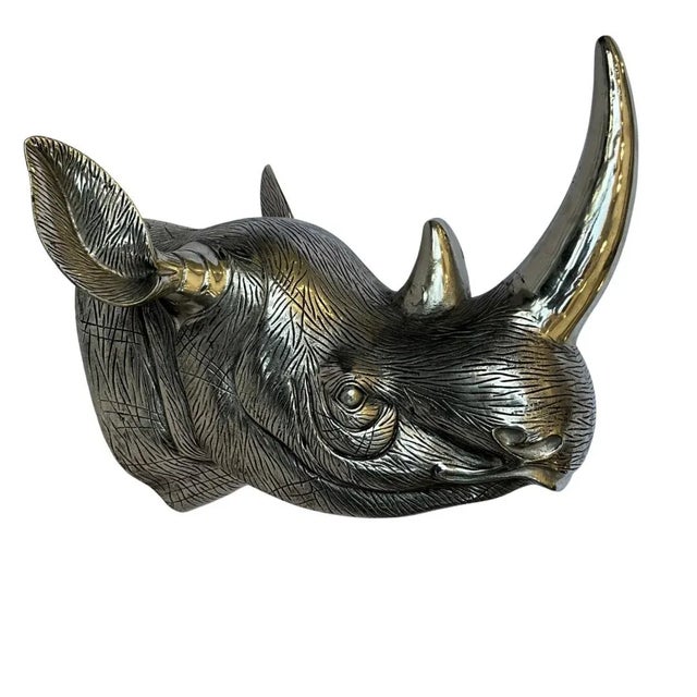 Metal Late 20th Century Wall Mounted Cast Aluminum Rhino Sculpture For Sale - Image 7 of 12