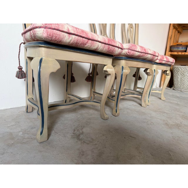 1970s Palm Beach Queen Anne–Style Carved Wood & Cane Dining Chairs — Set of 5 For Sale - Image 10 of 12