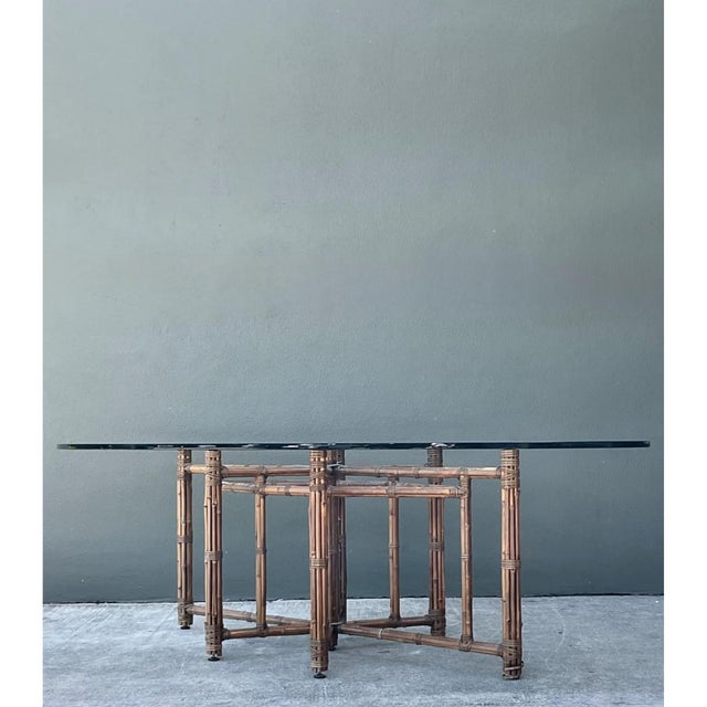 Contemporary McGuire Rattan and Glass Oval Dining Table For Sale - Image 3 of 12