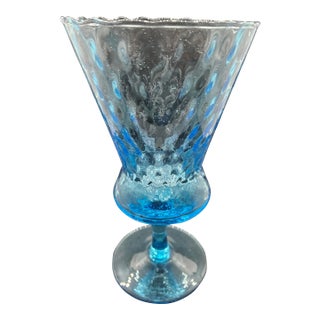 Vintage 1970's Italy Empoli Optic Blue Turquoise Ruffled Edge Vase For Sale