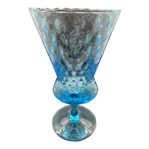 Vintage 1970's Italy Empoli Optic Blue Turquoise Ruffled Edge Vase