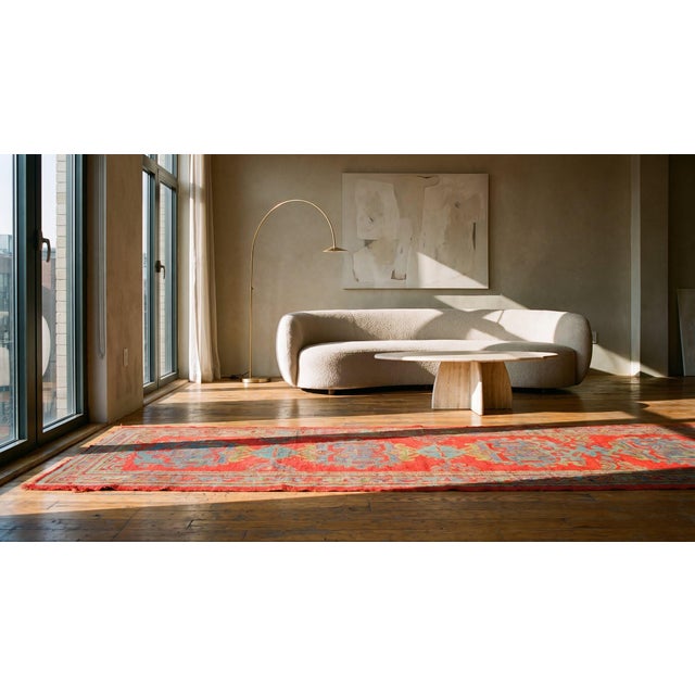 Scarlet Eye-Catching Large Red Background Color With Medallion Design Antique Turkish Oushak Runner For Sale - Image 8 of 9