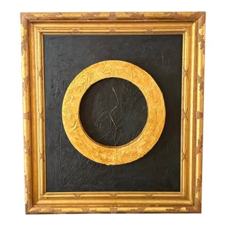 Life – Original Abstract Mixed-Media Painting in Large Antique Gold Frame For Sale