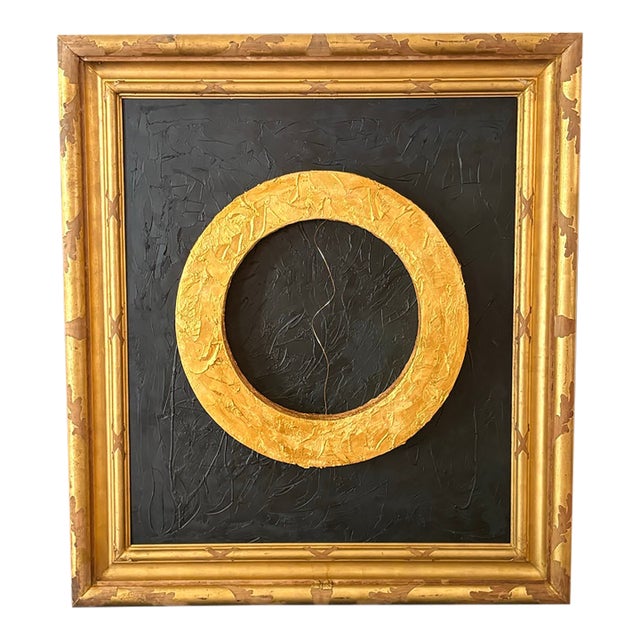 Life – Original Abstract Mixed-Media Painting in Large Antique Gold Frame For Sale