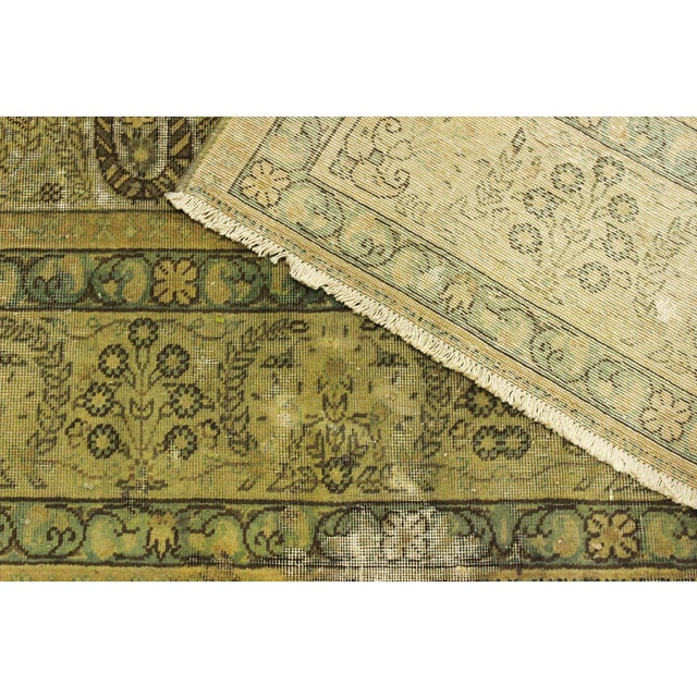 Brown Retro Persian No Pile Green/Brown Wool Rug - 7'8'' X 9'9'' For Sale - Image 8 of 10