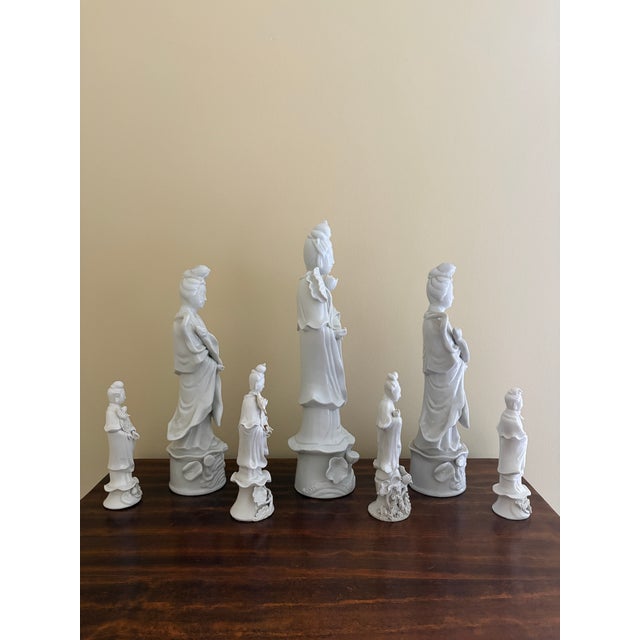 Collection of Seven Blanc De Chine Quan Yin Figures, a Study in Quiet Form For Sale - Image 9 of 10