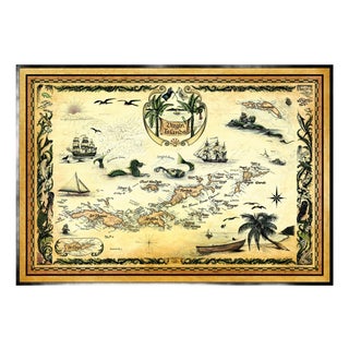 Hand-Drawn Virgin Islands Nautical Chart - 30" X 44" Framed Canvas For Sale