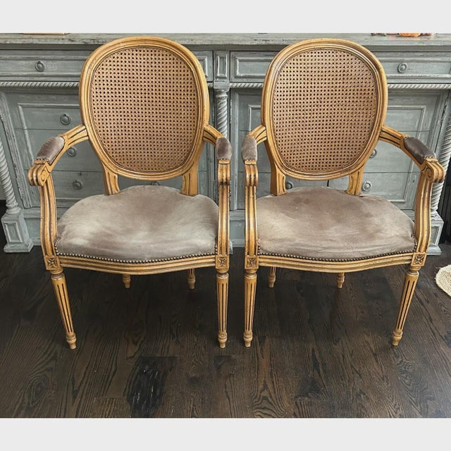 Pair Vintage Fratelli Boffi Italy Cane Back Arm Chairs For Sale - Image 9 of 9
