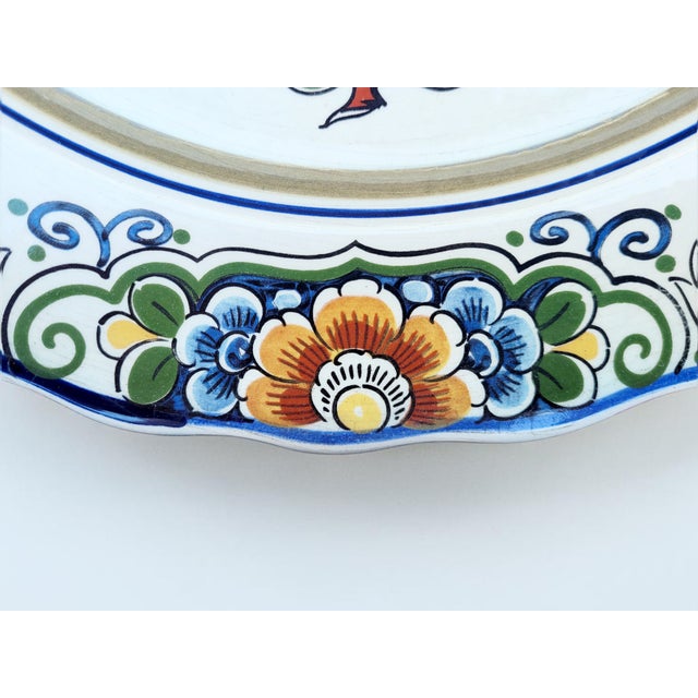 1950s Large Mid-Century Dutch Hand-Painted Polychrome Delft Ceramic Wall Plate, Holland, 1950s For Sale - Image 5 of 16