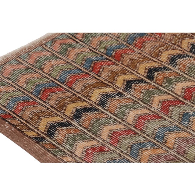 Traditional Vintage Turkish Runner in Brown With Colorful Chevron Patterns - Rug & Kilim For Sale - Image 3 of 8