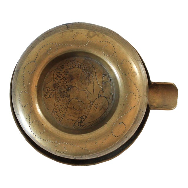 Vintage Chinese Nesting Etched Brass Ashtray Set For Sale