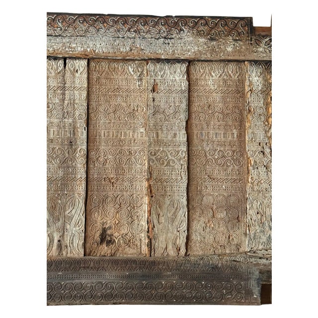 Brown Antique Toraja Wood Panel, Sulawesi, Indonesia, Polychrome Detail For Sale - Image 8 of 8