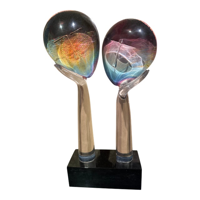 Vintage Dino Rosin "Amanti" Chalcedony Glass Sculpture of Two Faces For Sale