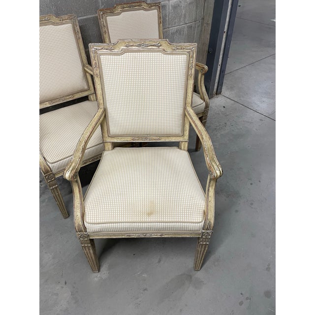 Antique French Carved Fruitwood Louis XVI Style Arm Chairs - Set of 6 For Sale In Dallas - Image 6 of 12