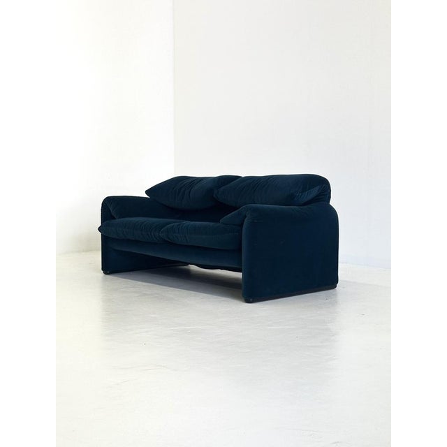 Blue Green Cassina Maralunga Sofa by Vico Magistretti, 1990s For Sale - Image 9 of 13
